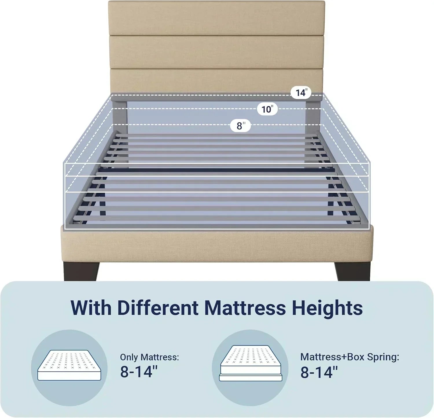 Allewie King size platform bed frame with velvet upholstered headboard and planks