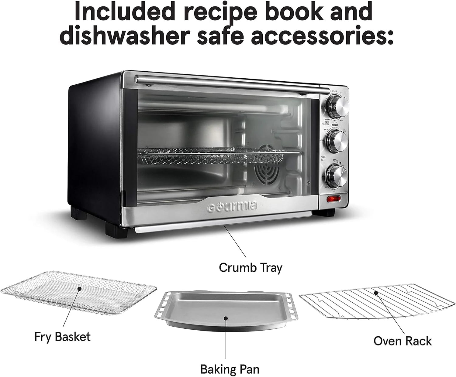 Gourmia Oven Air Fryer Combo with 17 Cooking Presets, 24L Capacity, Convection Rack, Baking Tray, Recipe Book GTF7460