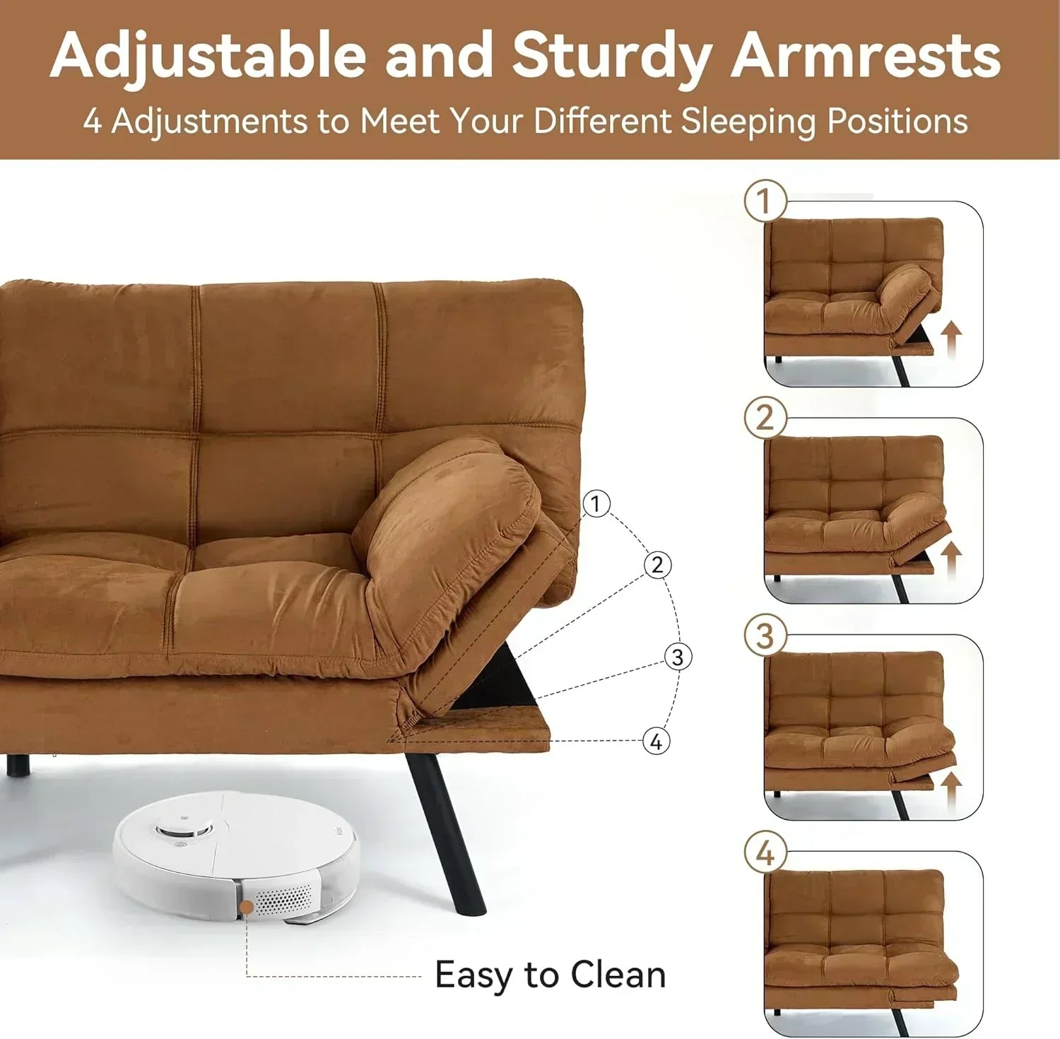 Brown loveseat convertible sofa memory foam futon sofa bed modern sleeper sofa