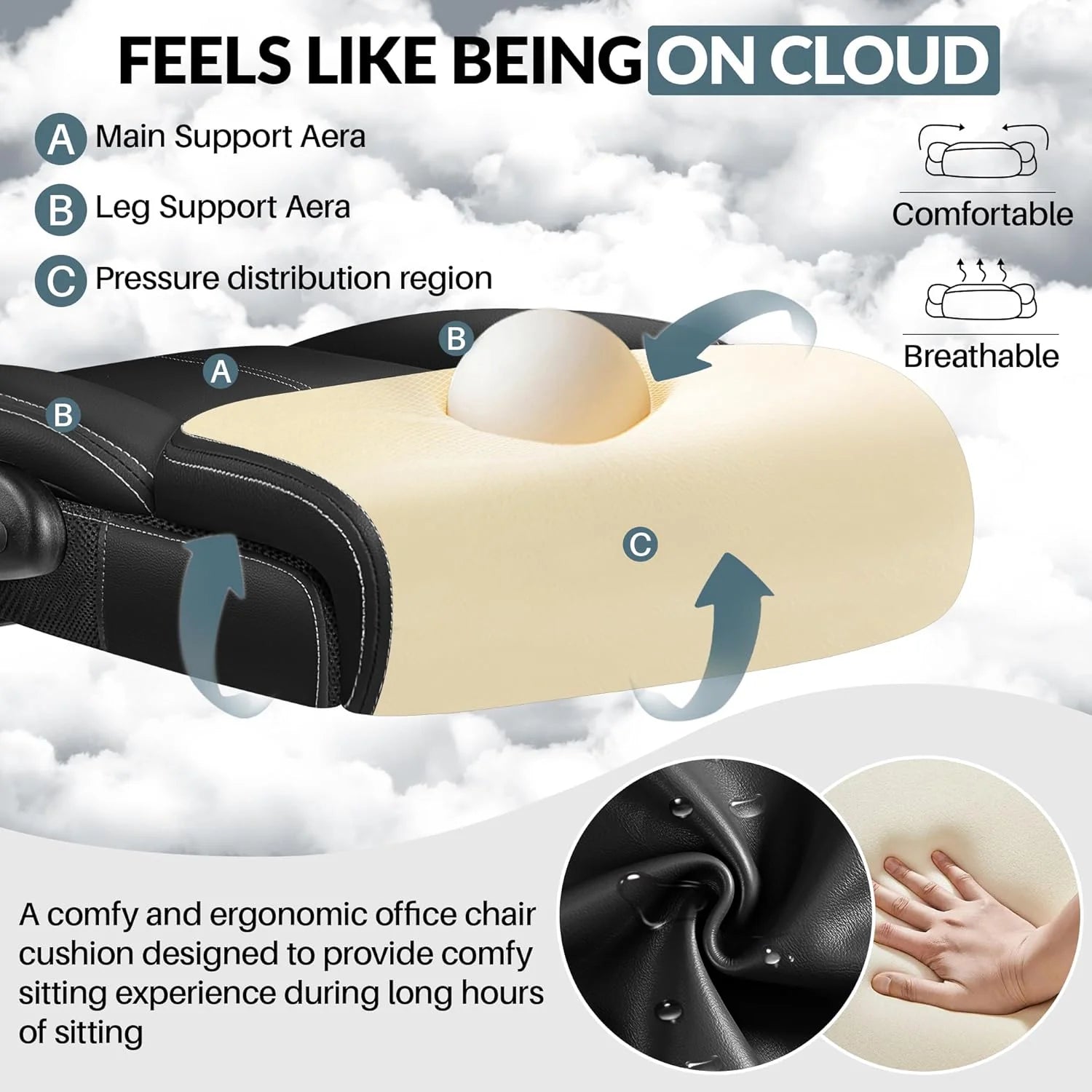 Office Chair Large High-Foot Computer Desk Chair, Breathable Leather Chair Lumbar Support Rotating Computer Chair