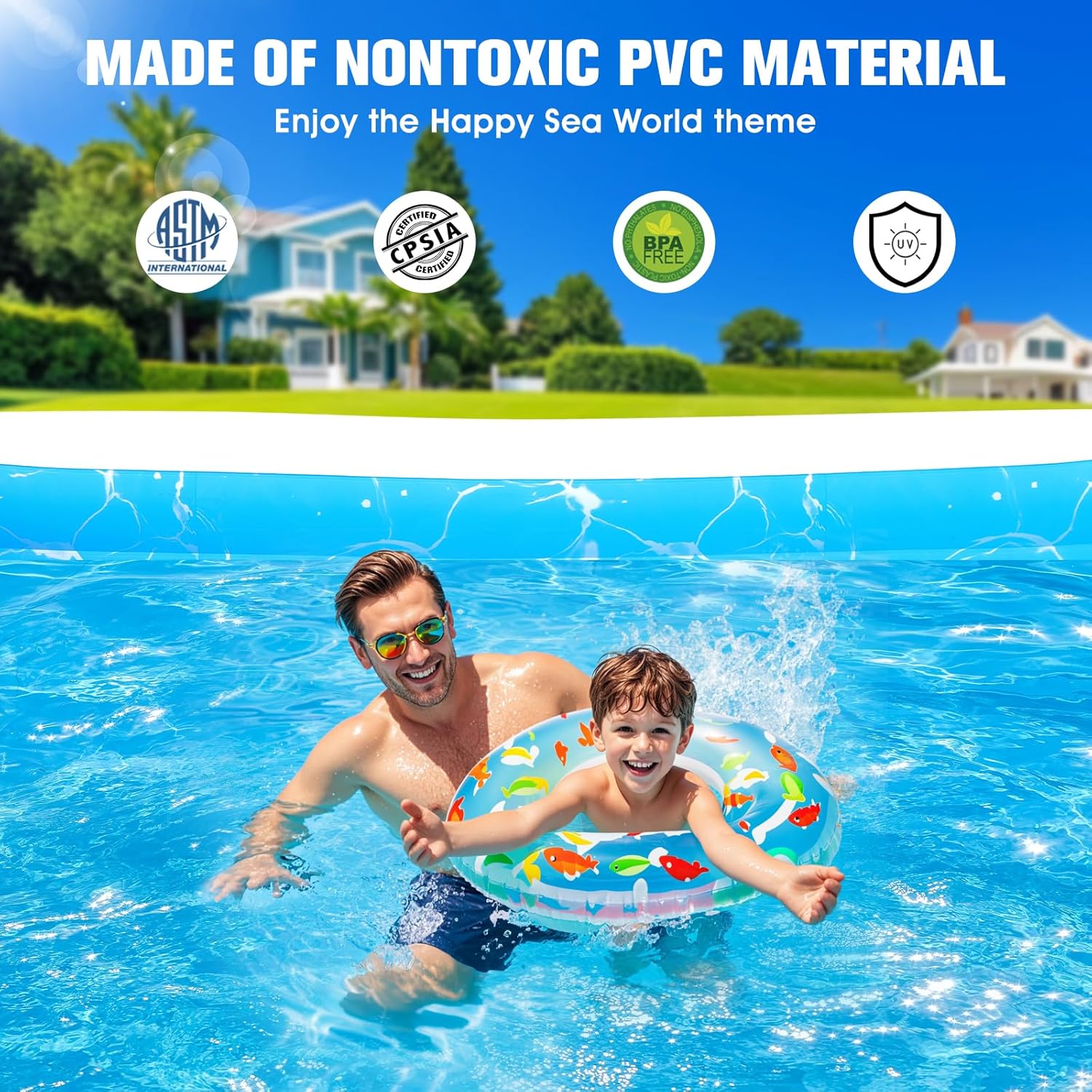 Inflatable Pool with Seat and Pool Lights Durable Thickened Large Size Family Inflatable Pools