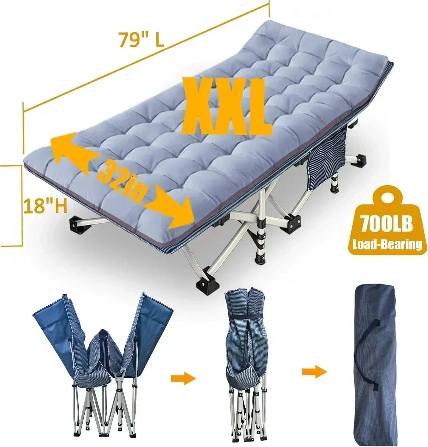 2-Pack Camping Cots with Mattress Comfortable Folding Bed Heavy Duty Baby Cot