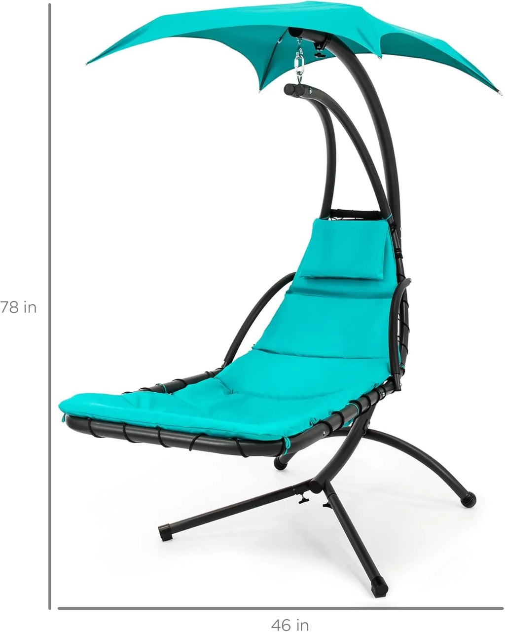 Best Choice Products Outdoor Hanging Curved Steel Chaise Lounge Chair Swing w/Built-in Pillow and Removable Canopy - Charcoal Gray