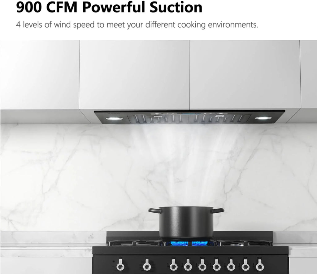 IKTCH 30 Built-in/Plug-in Range Hood 900 CFM, Ducted/Ductless Convertible Ducted, Stainless Steel Kitchen Range Hood