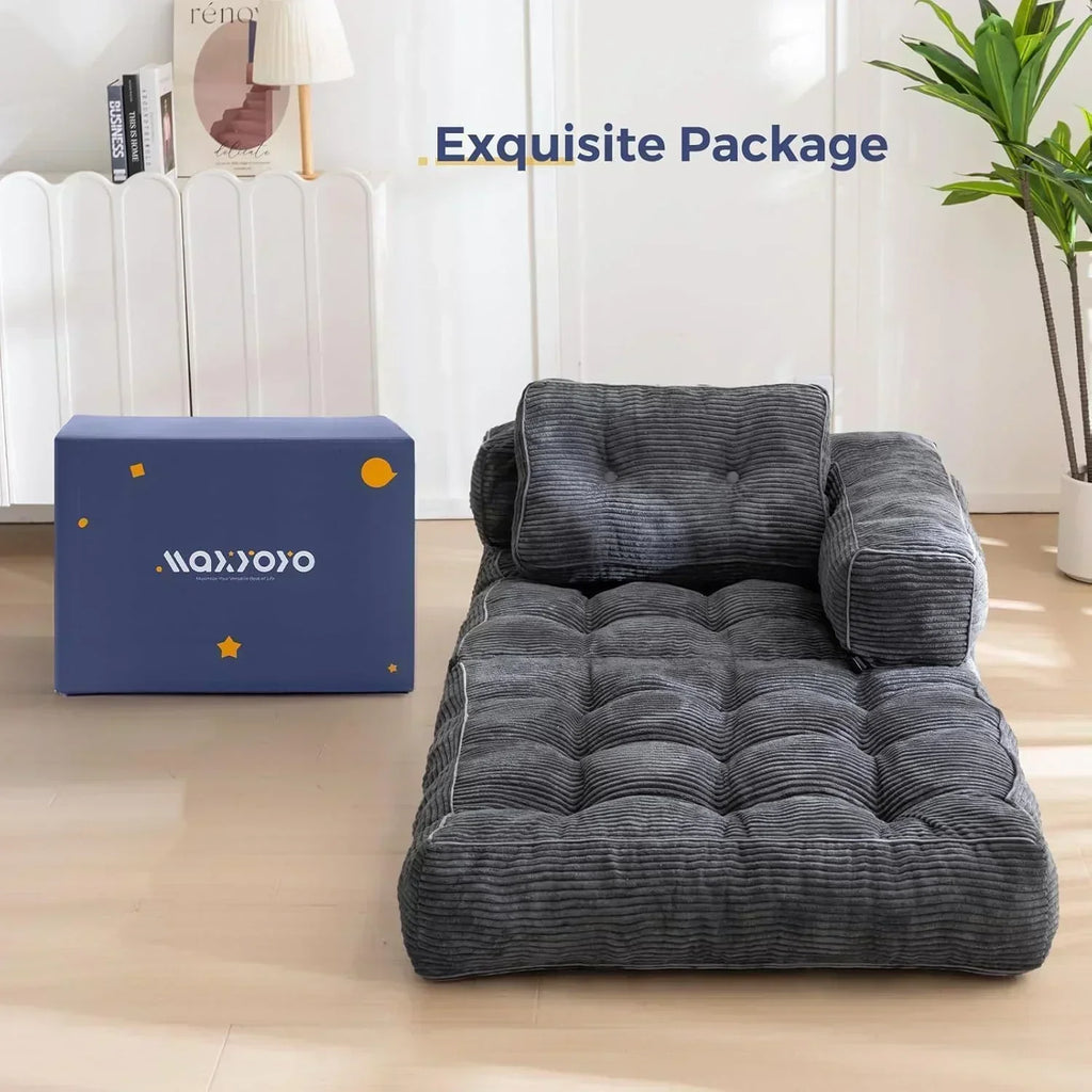 Folding Sofa Bed L-Shaped Convertible Sofa Bed with Armrests and Pillows