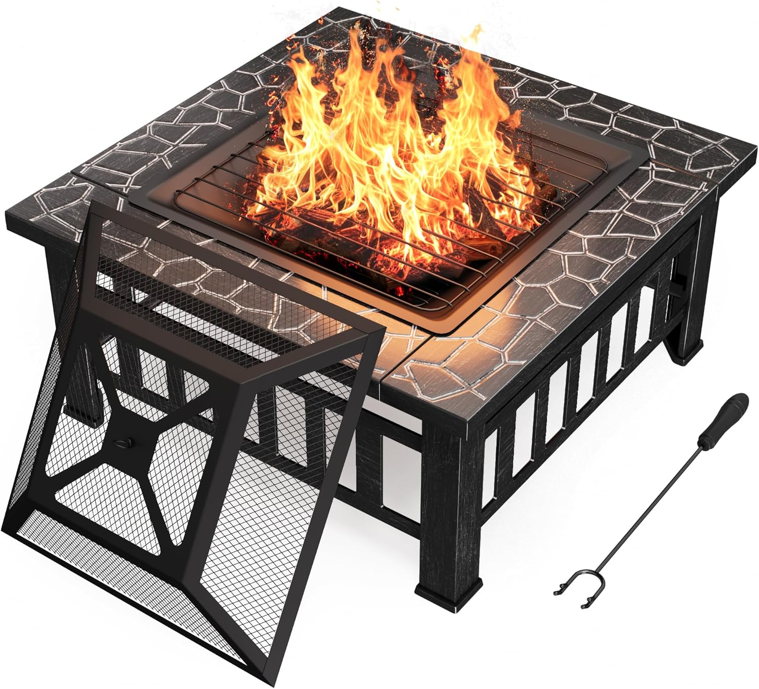 Devoko Outdoor Fire Pit 32 Inch Firepit Table Metal Outdoor Fireplaces with Waterproof Cover