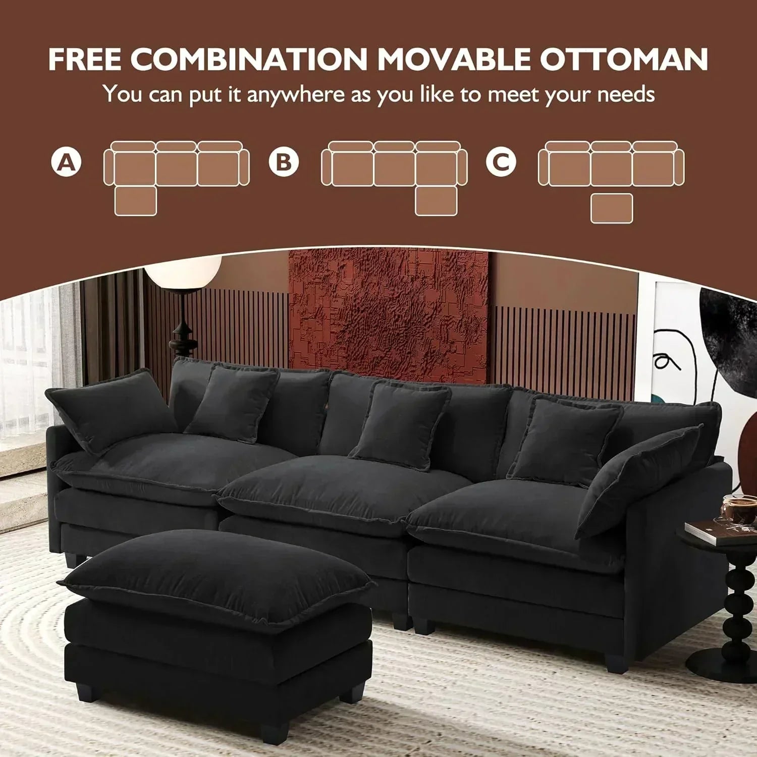 ihanherry 146-inch U-shaped modern sofa modular area cloud sofa