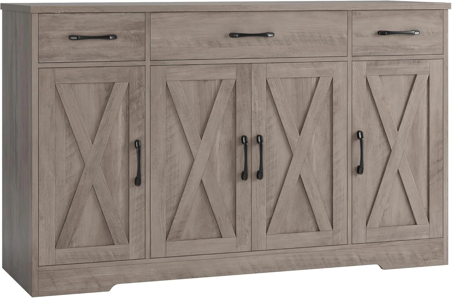 HOSTACK Buffet Cabinet with Drawers, 55 Large Sideboard Buffet Storage Cabinet with Shelves and Doors, Modern Farmhouse Coffee Bar Station Wood Kitchen Table for Kitchen, Dining Room, White/Rustic