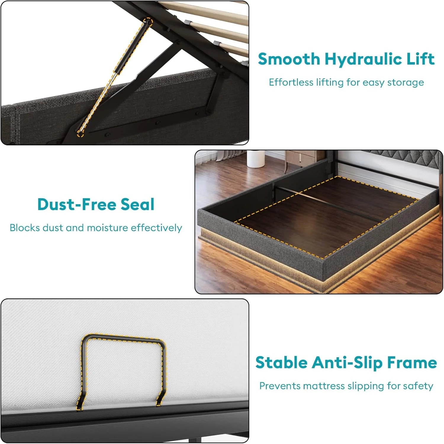 Queen Bed Frame Storage Lift Up Queen Size Bed Frame Headboard Upholstered Platform Bed
