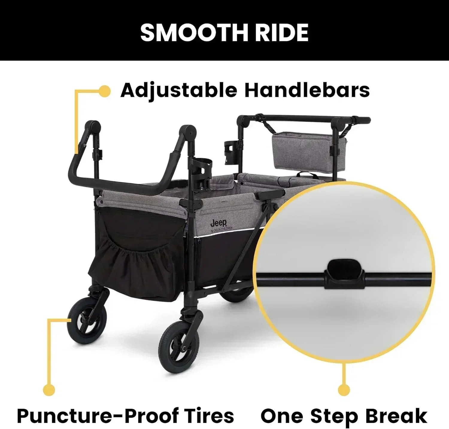 Jeep Wrangler Deluxe 4 Seater Stroller Wagon by Delta Children Premium Quad Stroller Wagon
