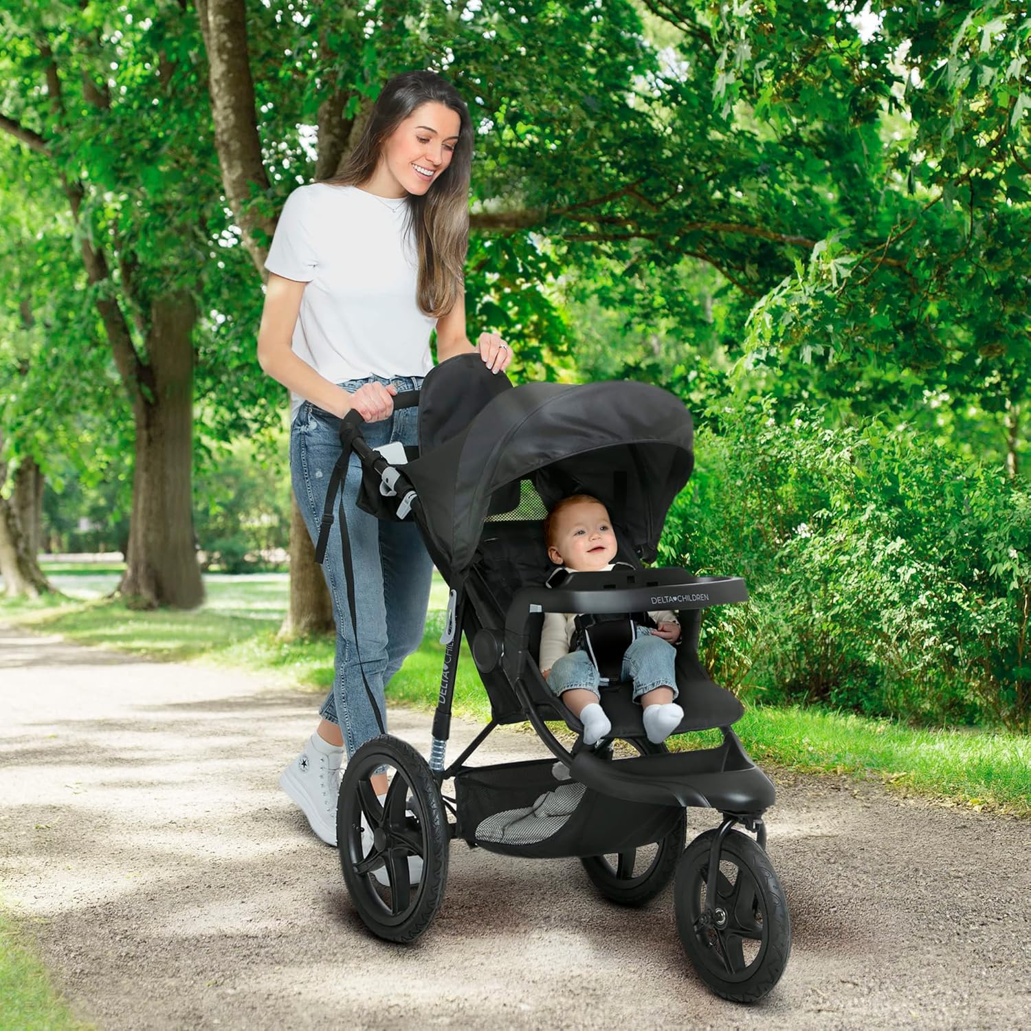 Delta Children Apollo Jogging Stroller Shock Absorbing Frame with Large Canopy Recline