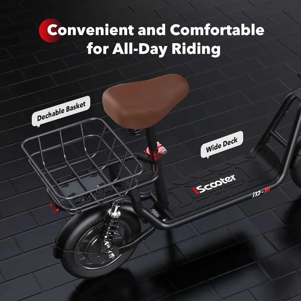iScooter electric scooter with seat 28/19/15.6 mph top speed dual suspension scooter