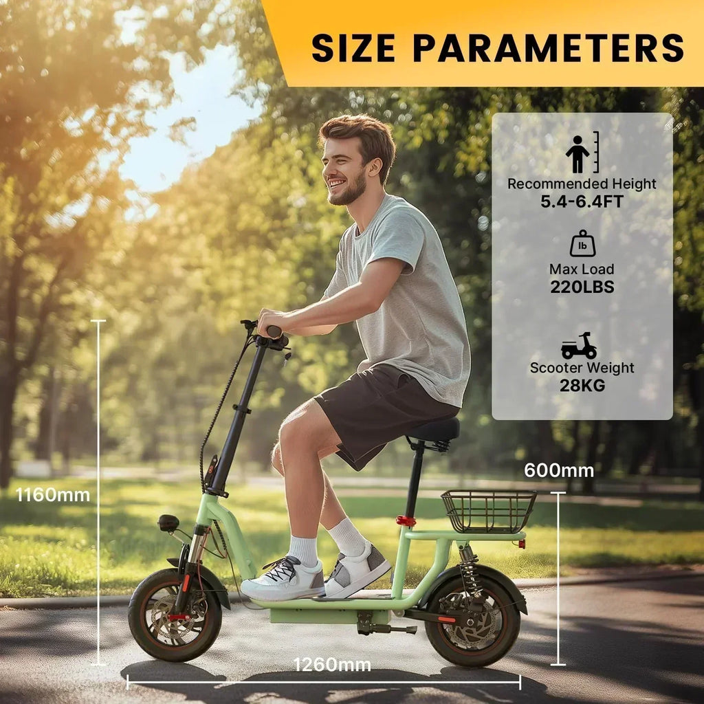iScooter electric scooter with seat 28/19/15.6 mph top speed dual suspension scooter