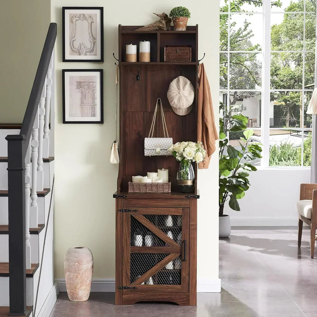 JXQTLINGMU 59-inch Farmhouse Foyer Tree Shoe Storage Entryway Bench Foyer Coat Rack Cabinet