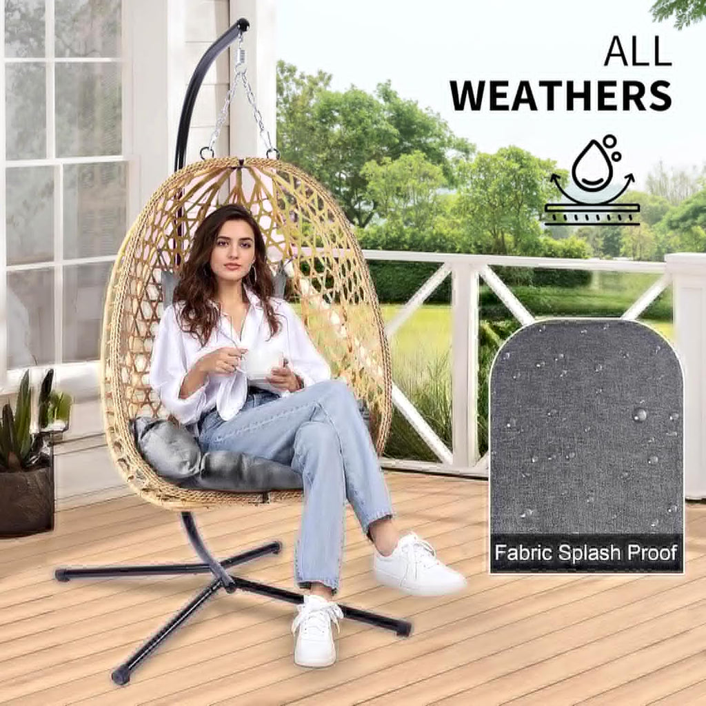 Egg Chair with Stand Patio Wicker Hanging Chair Hammock Swing Chair 350LBS Capacity for Bedroom