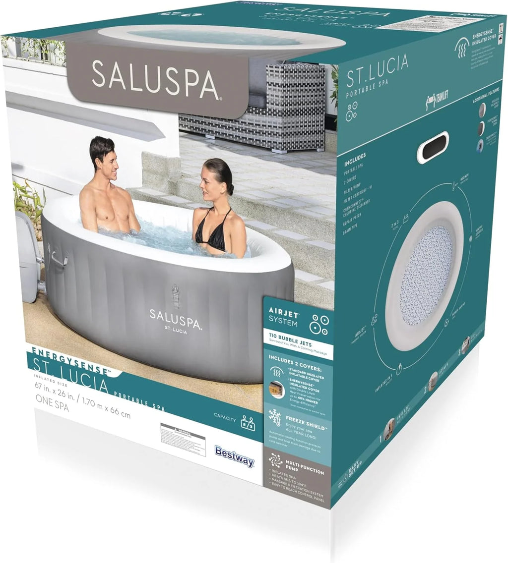 Bestway SaluSpa Miami EnergySense AirJet Inflatable Hot Tub Spa (71 x 26) | Portable Hot Tub with 2 Covers (1 Energy-Efficient Thermal Cover and 1 Standard Cover) | Fits Up to 2-4 Persons | Black